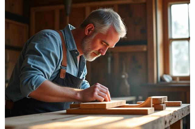 Foundry Home founding artisan working on a detailed wood piece