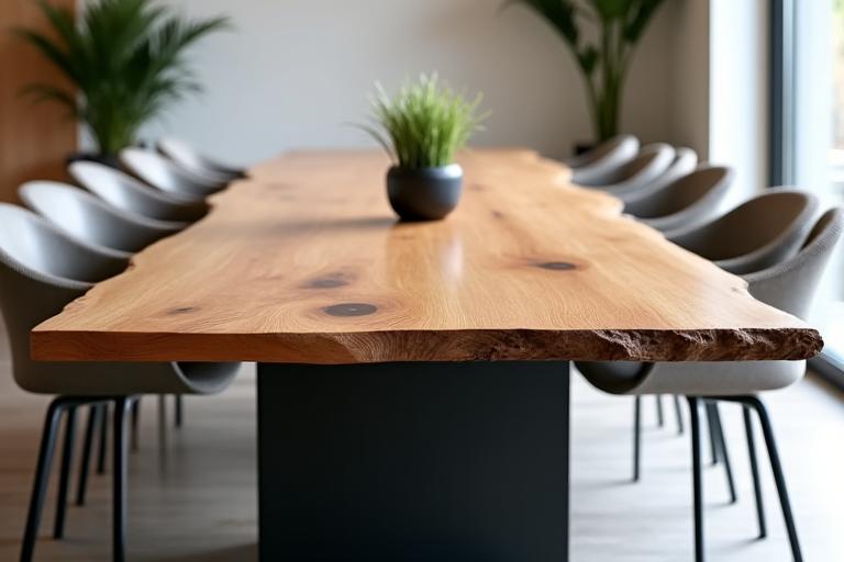 Live Edge Oak Dining Table with metal base