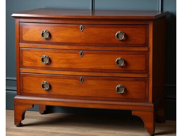 After restoration: the same antique wooden chest, now gleaming with a rich, restored finish